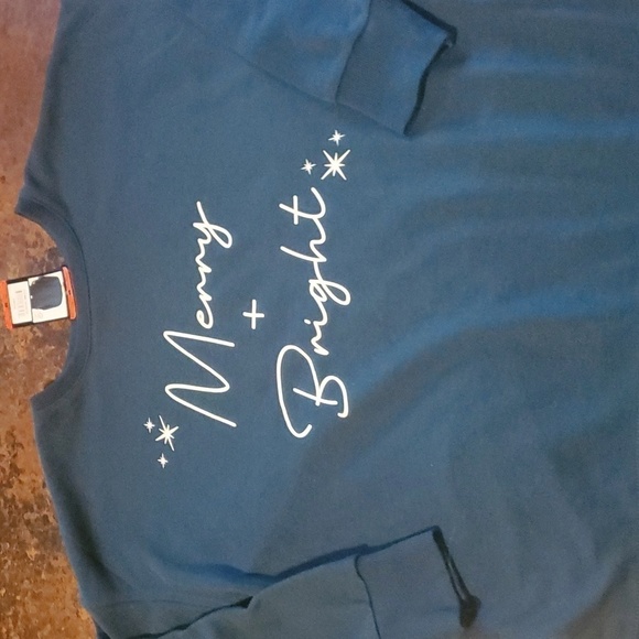 Ellen Tracy Holiday "Merry & Bright" Graphic Long Slv Dark Green Sz M Sweatshirt - Picture 6 of 10